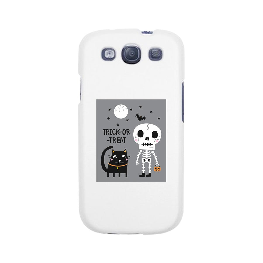 Trick-Or-Treat Skeleton Black Cat White Phone Case