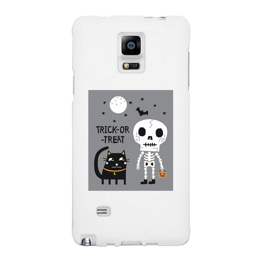 Trick-Or-Treat Skeleton Black Cat White Phone Case