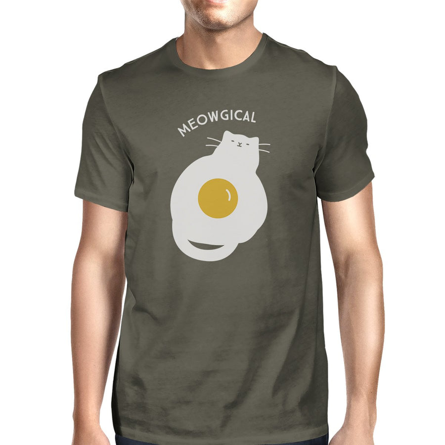 Meowgical Cat And Fried Egg Mens Dark Grey Shirt