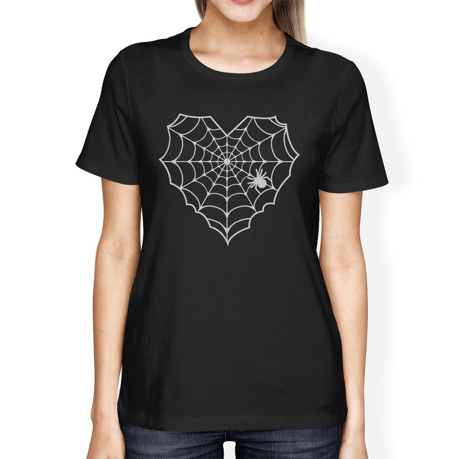 Heart Spider Web Womens Black Shirt