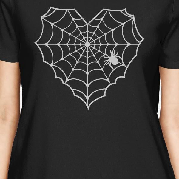 Heart Spider Web Womens Black Shirt