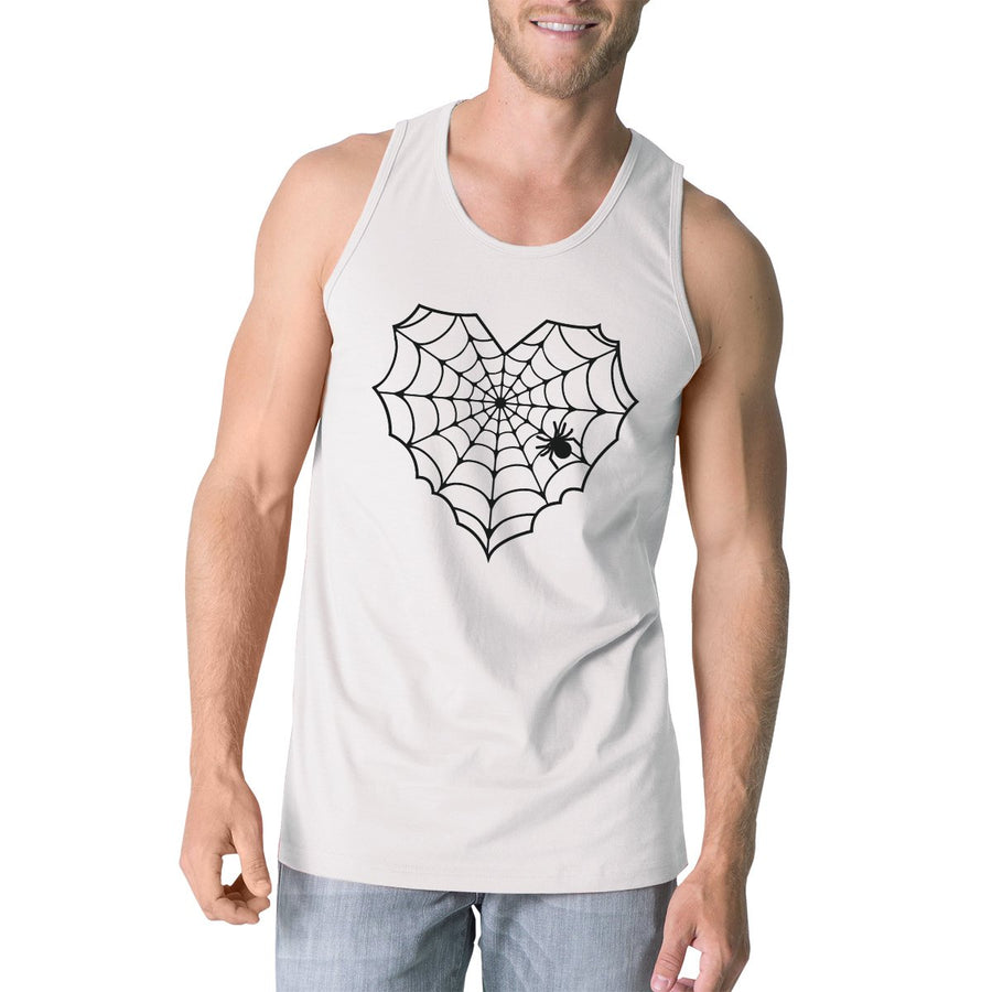 Heart Spider Web Mens White Tank Top