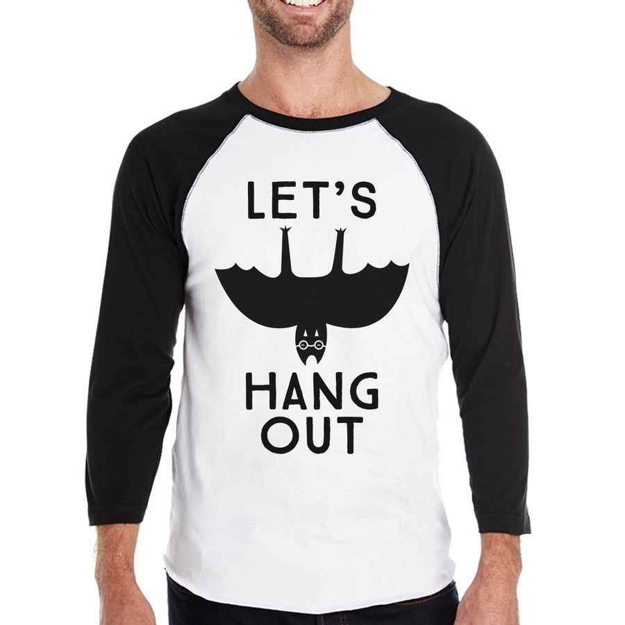 Let's Hang Out Bat Mens Black And White Baseball Shirt