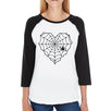 Heart Spider Web Womens Black And White Baseball Shirt