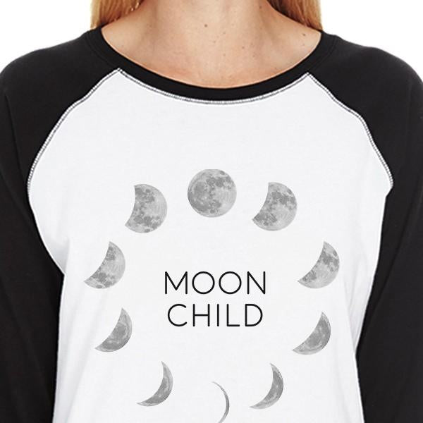 Moon Child Womens Black And White Baseball Shirt