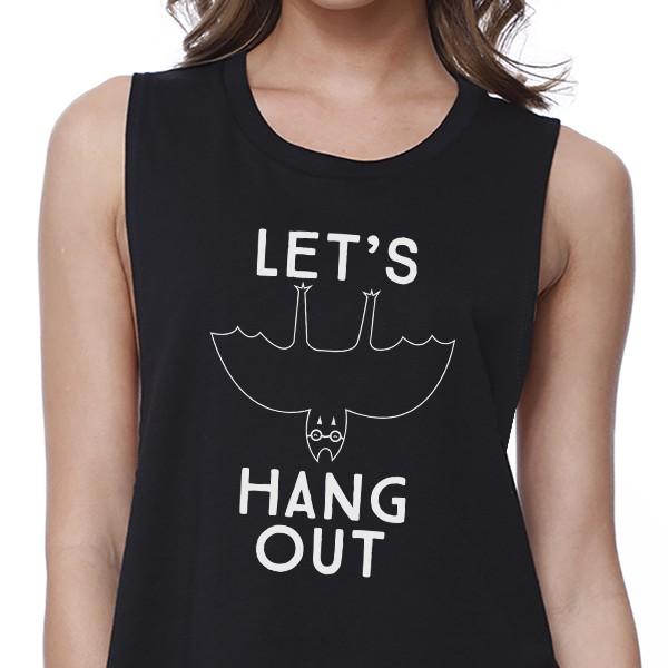 Let's Hang Out Bat Womens Black Crop Top