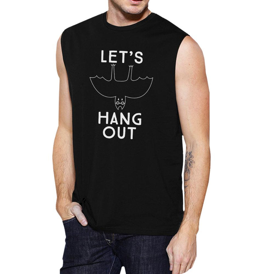 Let's Hang Out Bat Mens Black Muscle Top