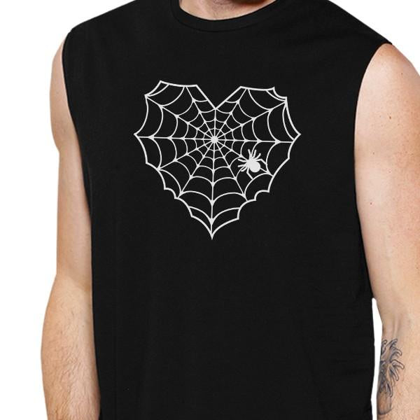 Heart Spider Web Mens Black Muscle Top