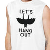 Let's Hang Out Bat Mens White Muscle Top