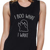 I Boo What I Want Ghost Womens Black Muscle Top