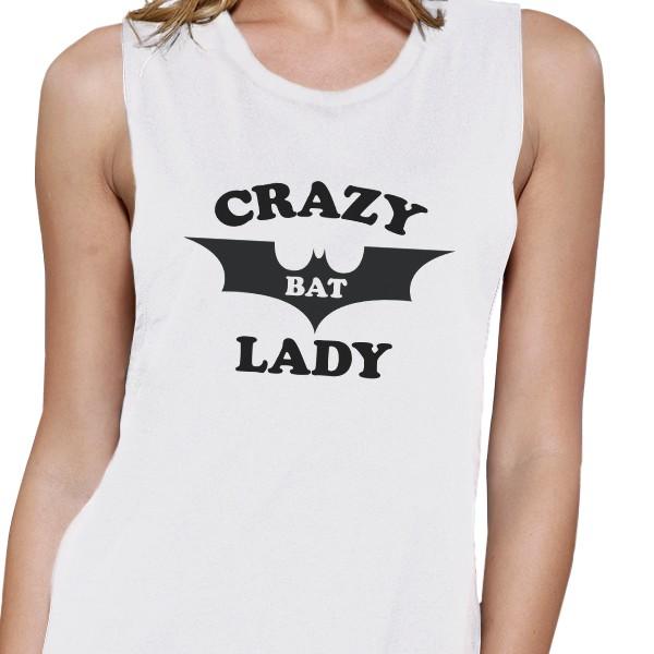 Crazy Bat Lady Womens White Muscle Top