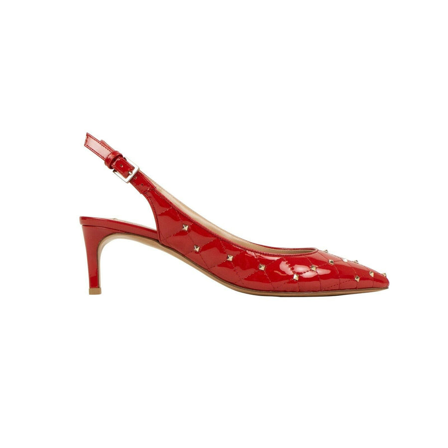 Leather 'Rockstud' Spike Quilted Pumps - Red