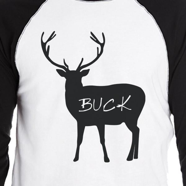 Buck Doe And Fawn Mens Black And White Baseball Shirt