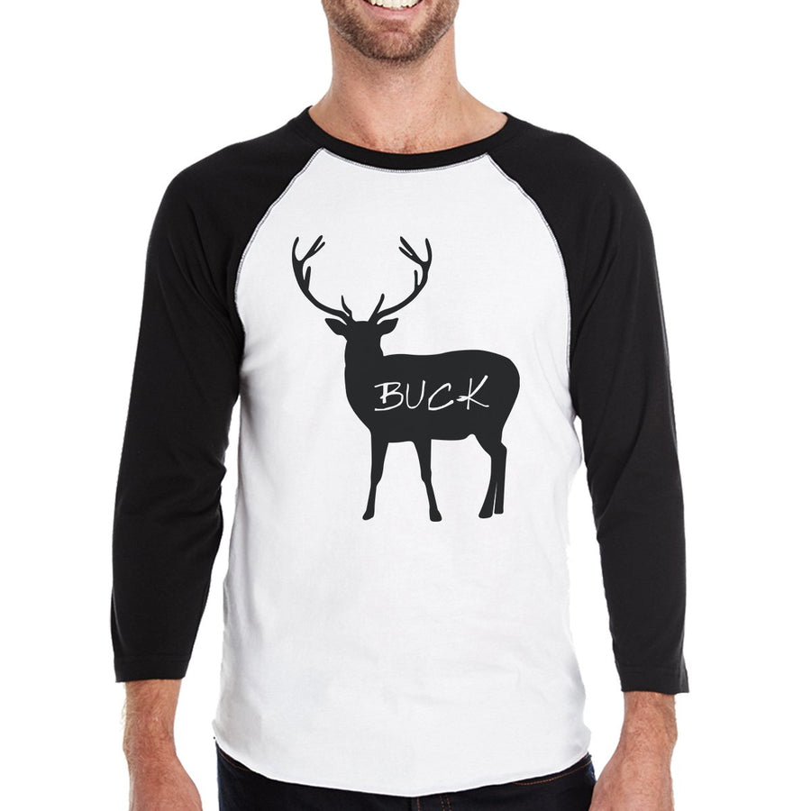 Buck Doe And Fawn Mens Black And White Baseball Shirt