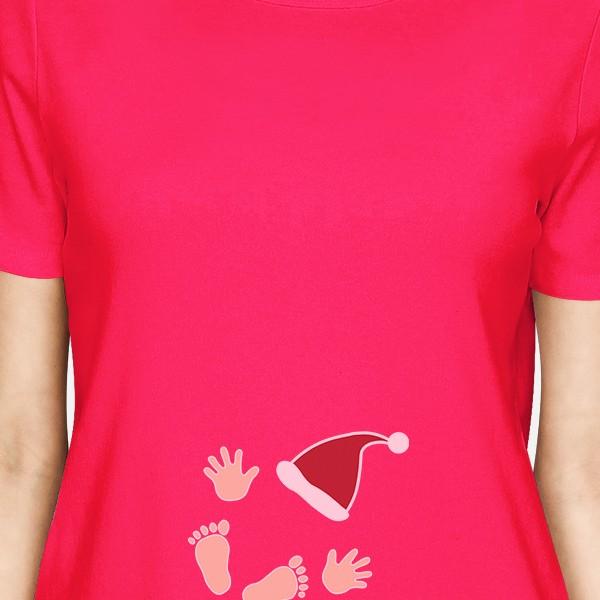 Baby Santa Foot And Handprints Womens Hot Pink Shirt