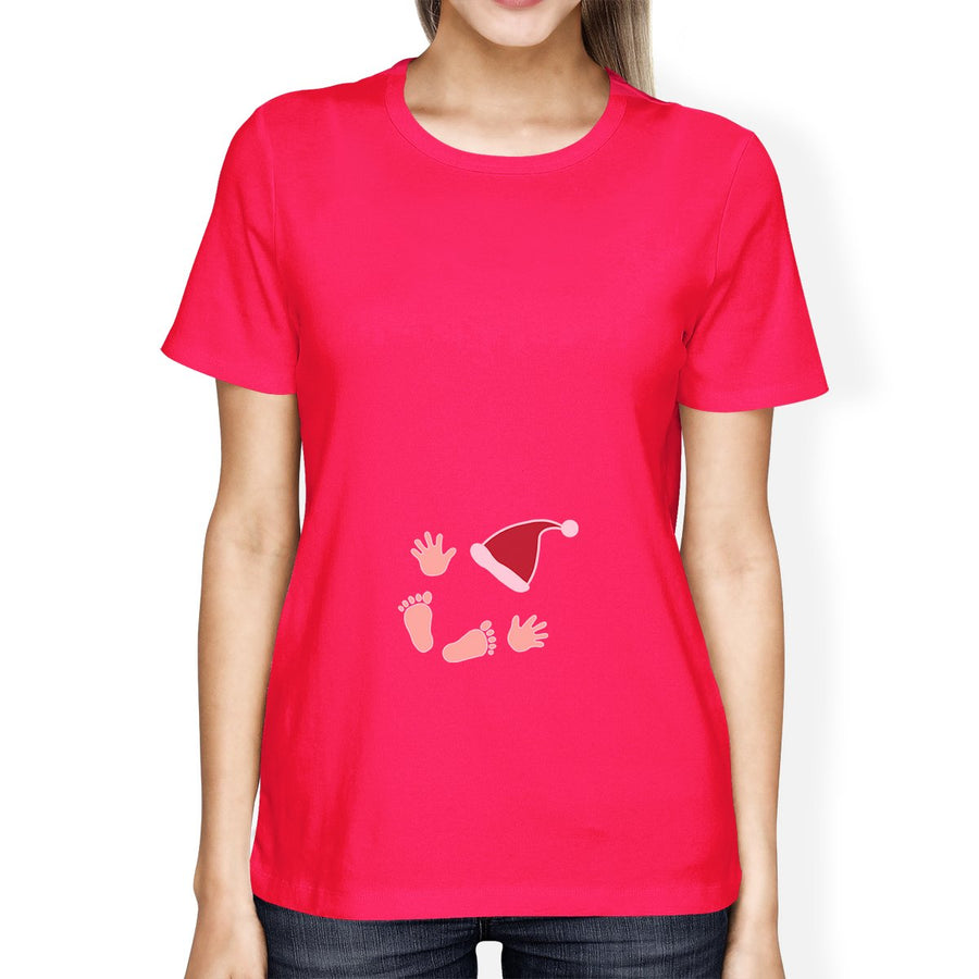 Baby Santa Foot And Handprints Womens Hot Pink Shirt