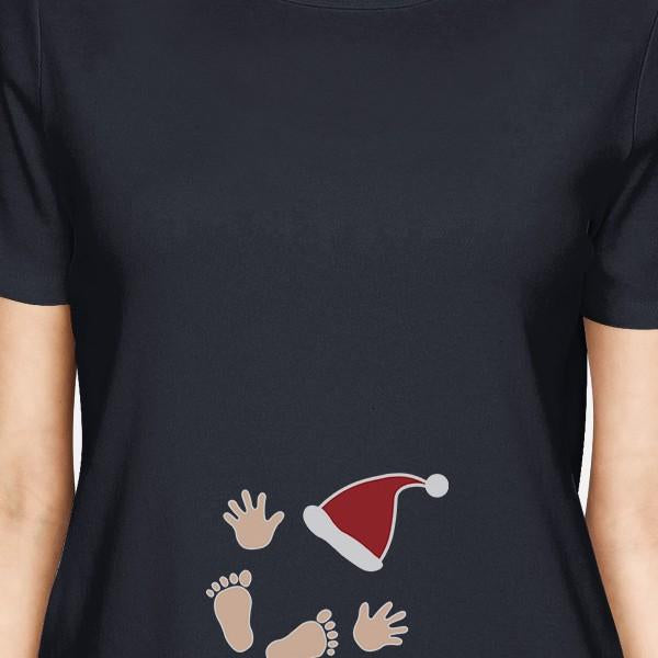 Baby Santa Foot And Handprints Womens Navy Shirt