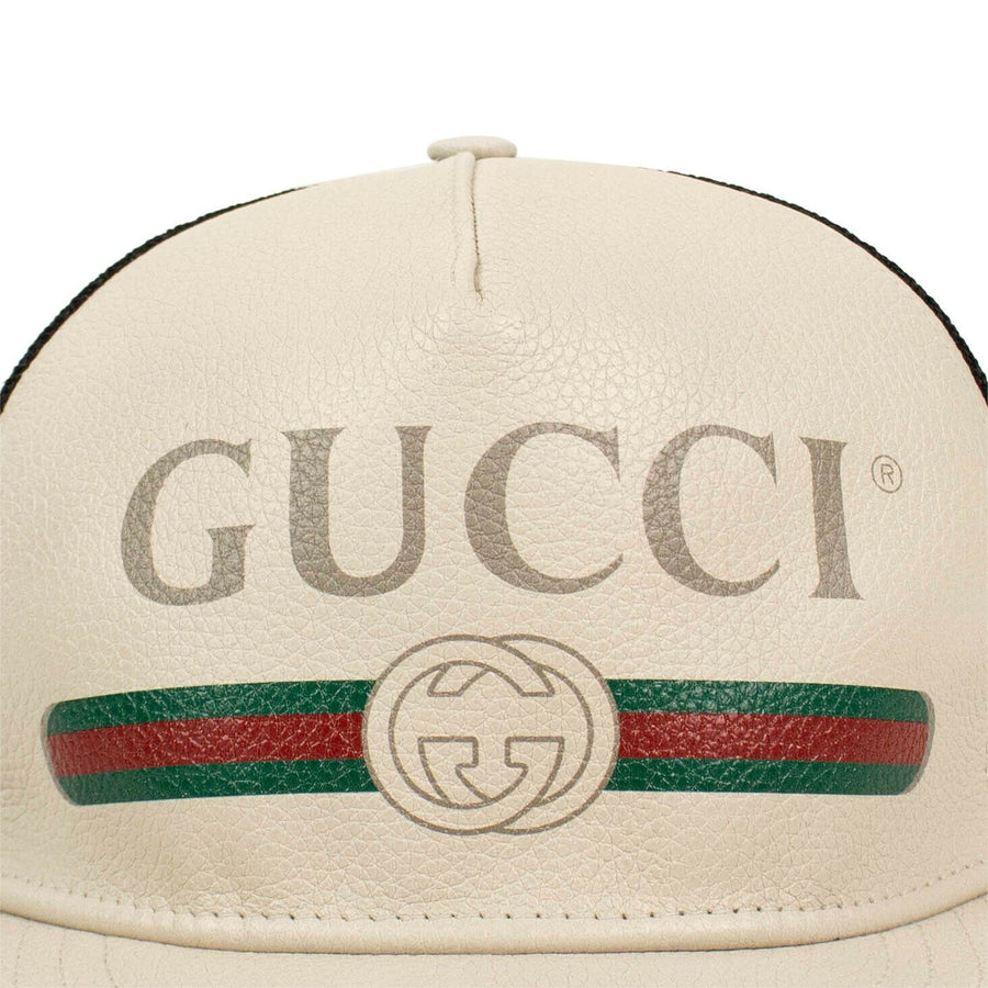 Gucci Vintage Logo Print Leather Baseball Cap