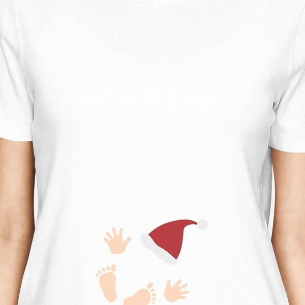 Baby Santa Foot And Handprints Womens White Shirt