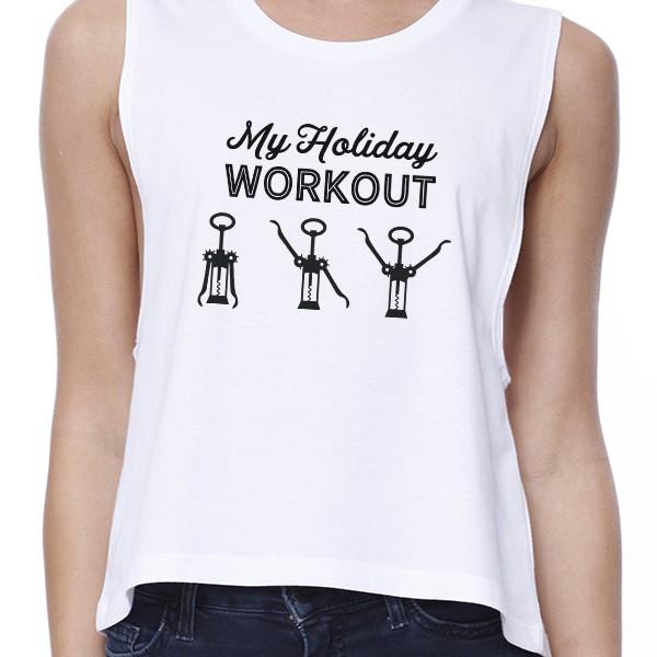 My Holiday Workout Womens White Crop Top