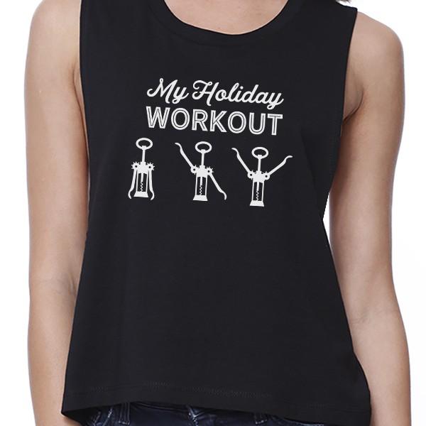 My Holiday Workout Womens Black Crop Top