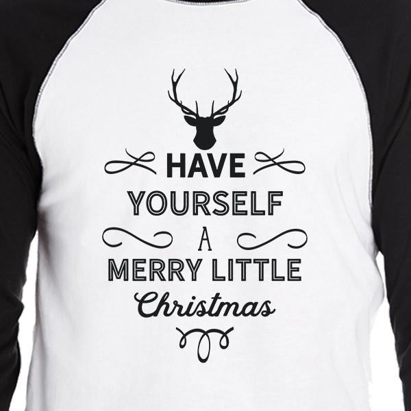 Have Yourself A Merry Little Christmas Mens Black And White Baseball Shirt