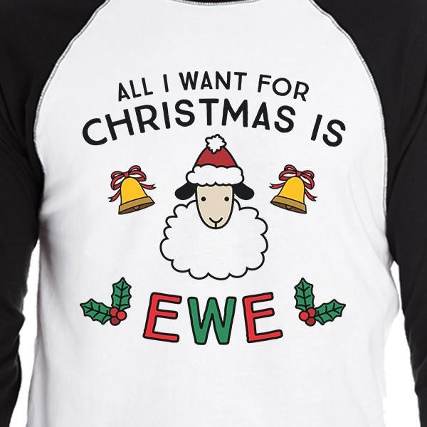 All I Want For Christmas Is Ewe Mens Black And White Baseball Shirt