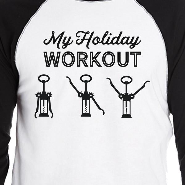 My Holiday Workout Mens Black And White Baseball Shirt