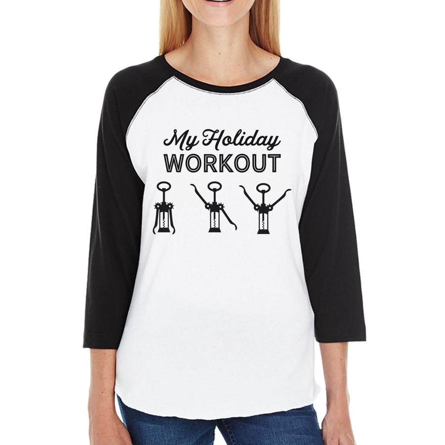 My Holiday Workout Womens Black And White Baseball Shirt