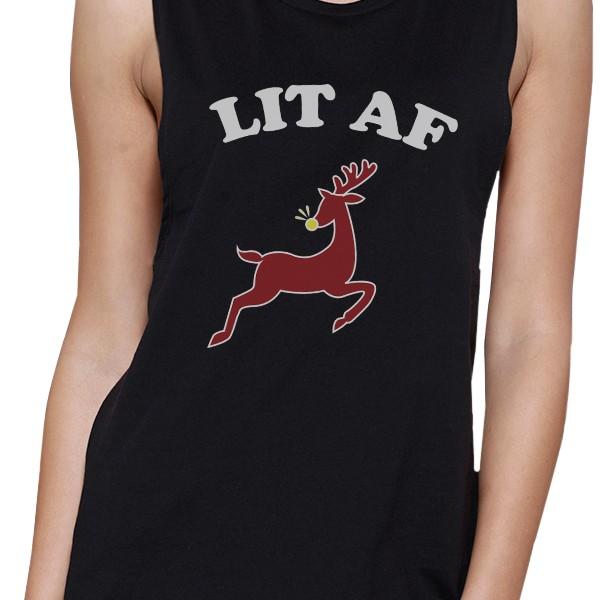 Lit Af Womens Black Muscle Top