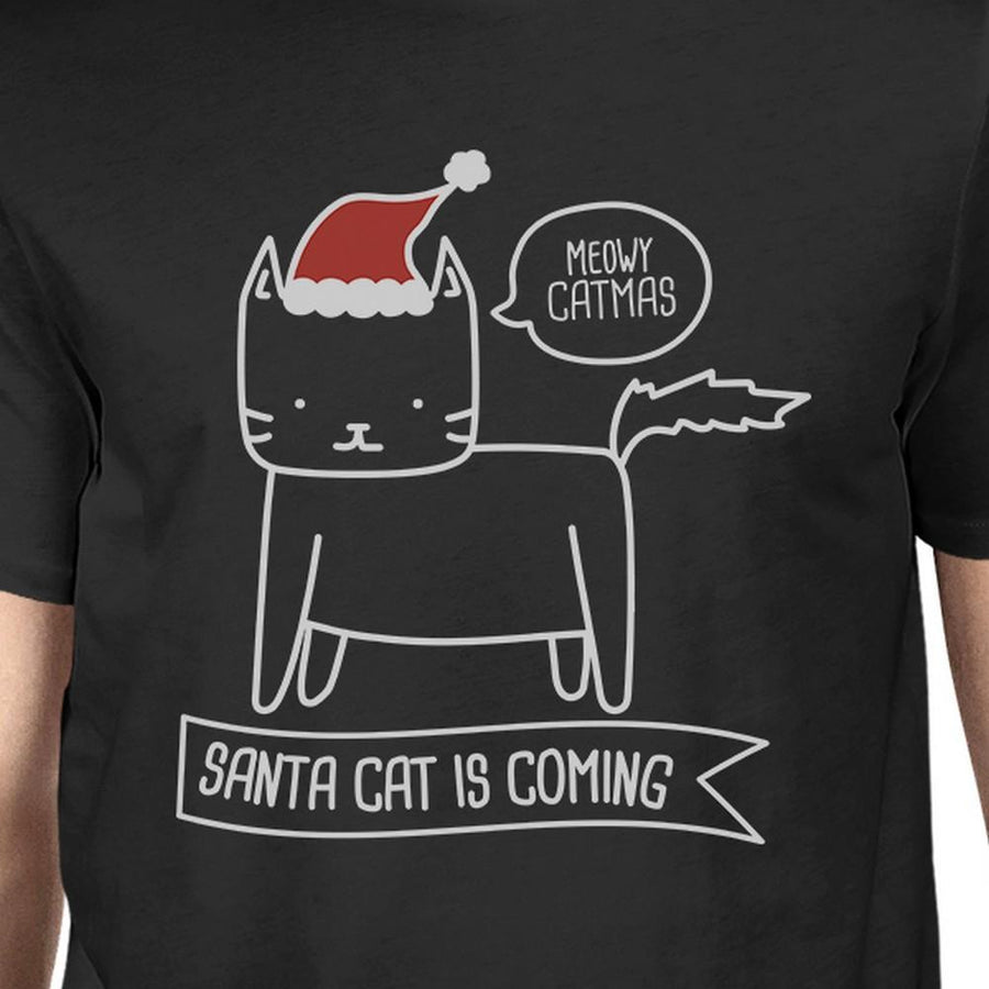 Meowy Catmas Santa Cat Is Coming Mens Black Shirt