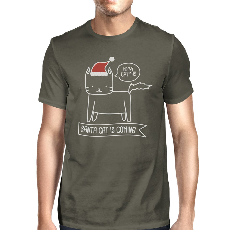 Meowy Catmas Santa Cat Is Coming Mens Dark Grey Shirt