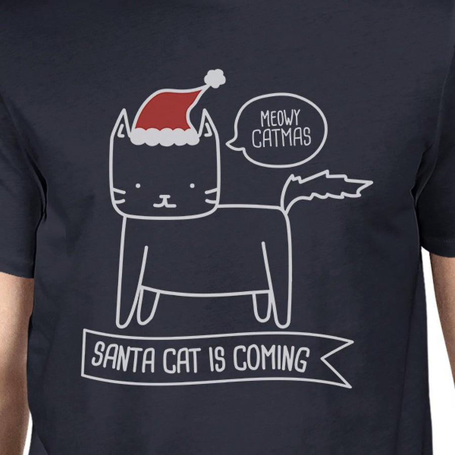 Meowy Catmas Santa Cat Is Coming Mens Navy Shirt