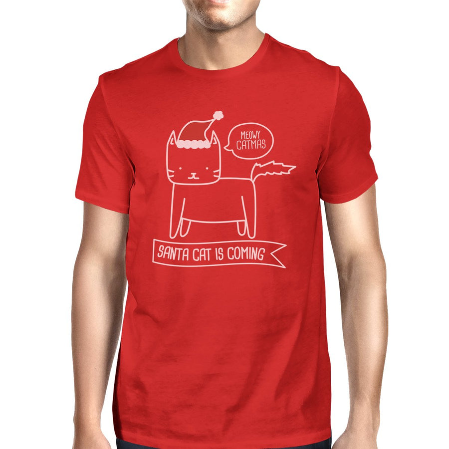 Meowy Catmas Santa Cat Is Coming Mens Red Shirt