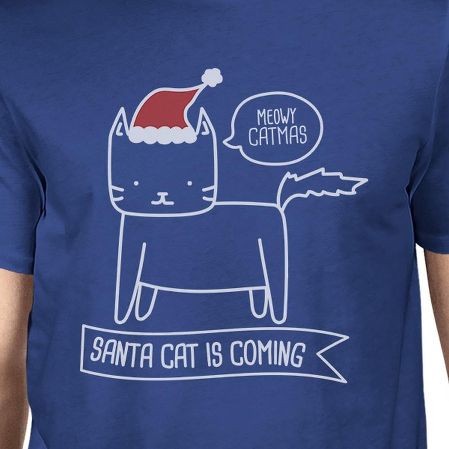 Meowy Catmas Santa Cat Is Coming Mens Royal Blue Shirt