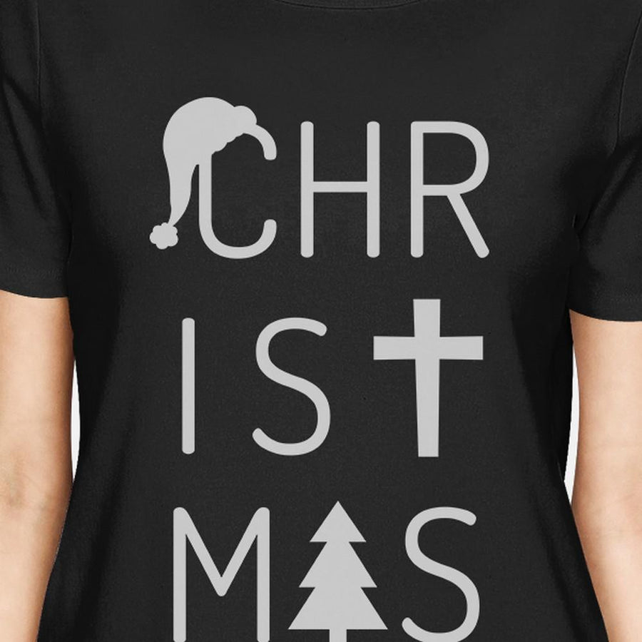 Christmas Letters Womens Black Shirt