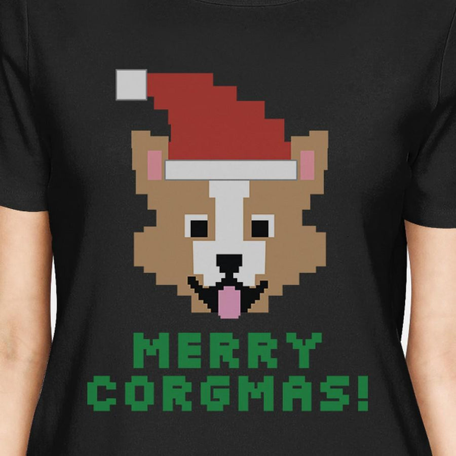 Merry Corgmas Corgi Womens Black Shirt