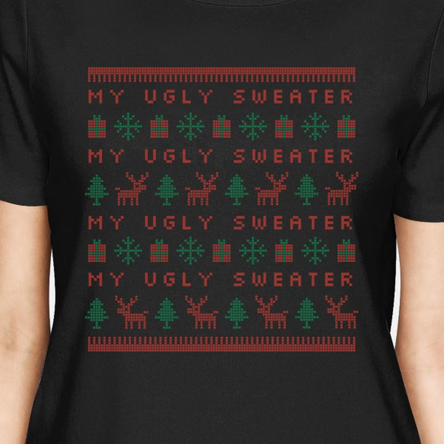 My Ugly Sweater Pattern Womens Black Shirt