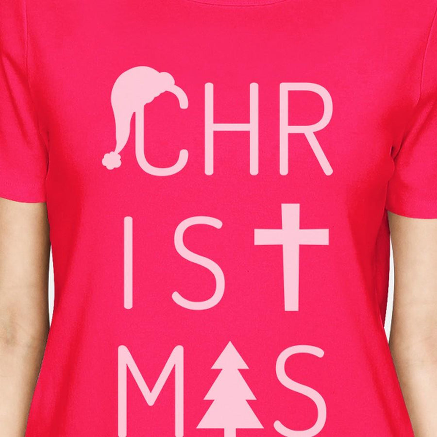 Christmas Letters Womens Hot Pink Shirt