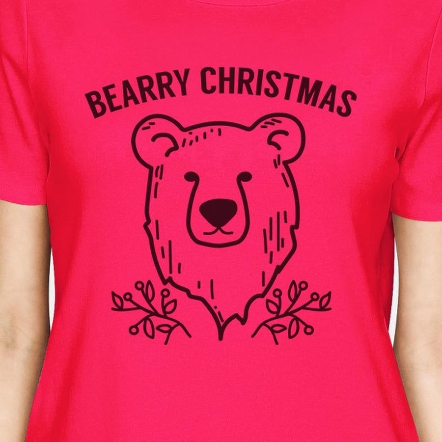 Bearry Christmas Bear Womens Hot Pink Shirt