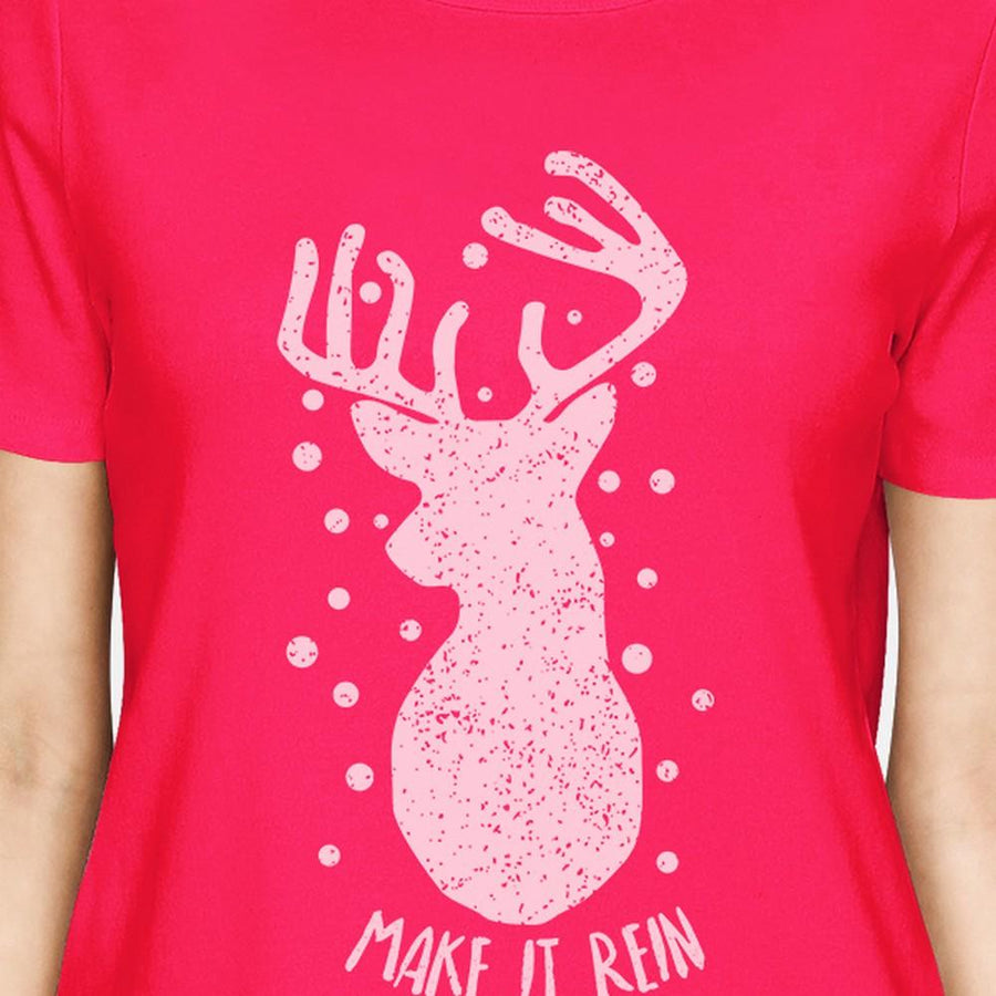 Make It Rein Vintage Reindeer Womens Hot Pink Shirt