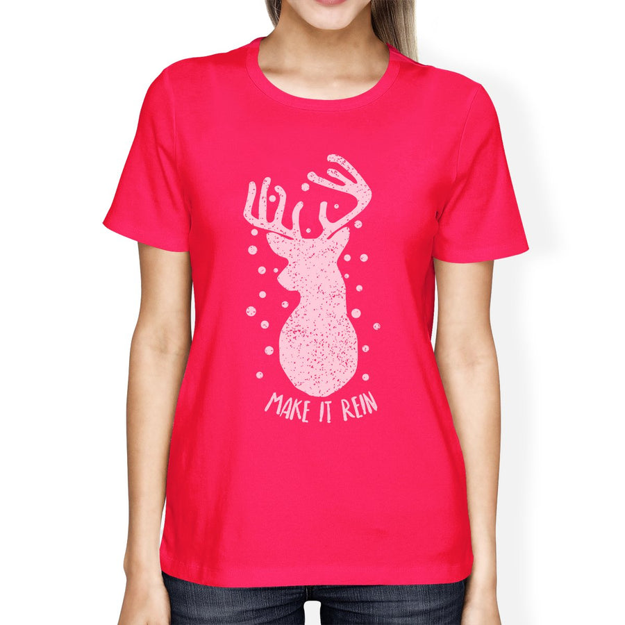 Make It Rein Vintage Reindeer Womens Hot Pink Shirt