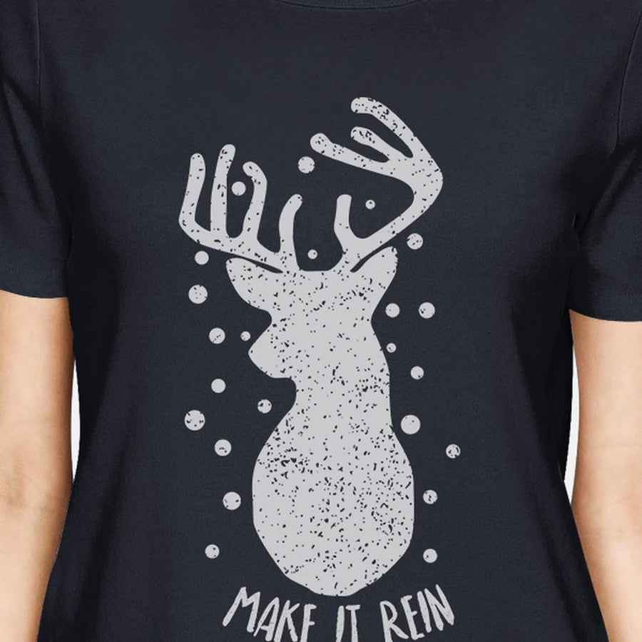 Make It Rein Vintage Reindeer Womens Navy Shirt