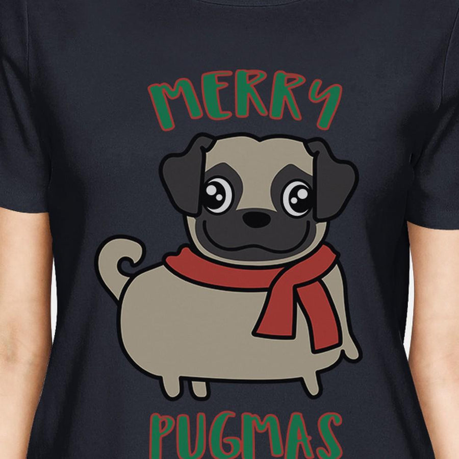 Merry Pugmas Pug Womens Navy Shirt