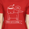 Meowy Catmas Santa Cat Is Coming Womens Red Shirt