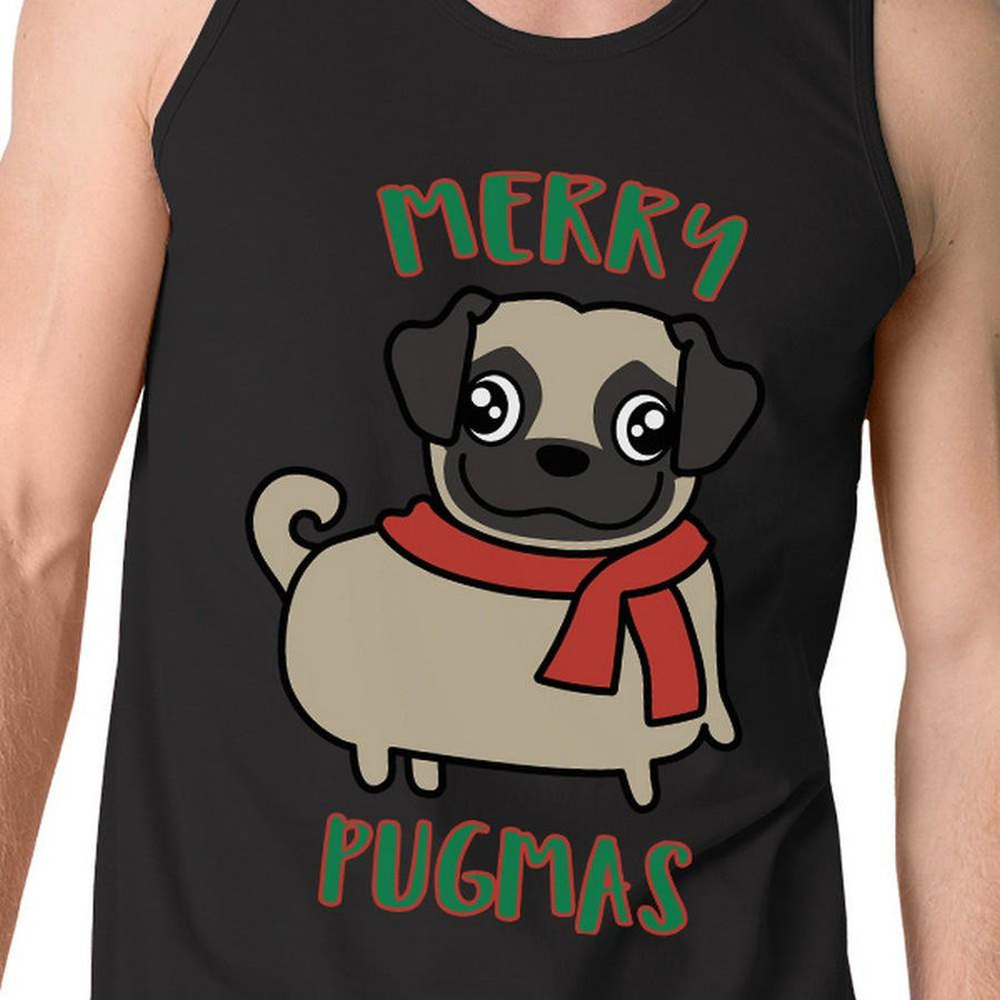 Merry Pugmas Pug Mens Black Tank Top