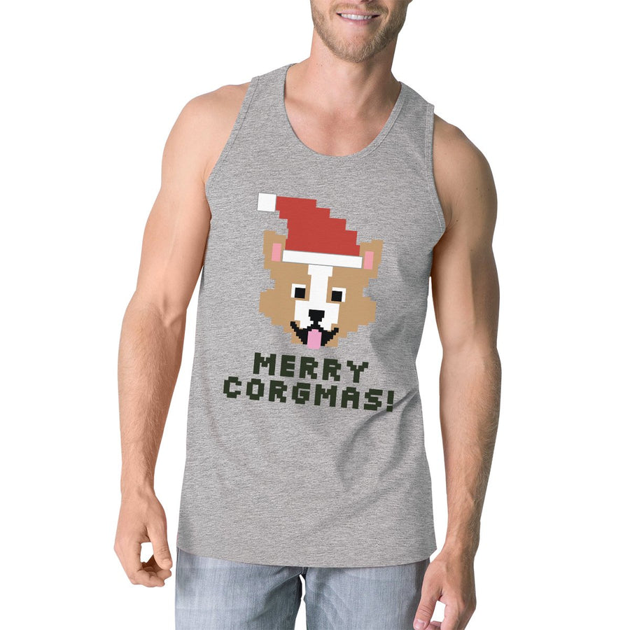 Merry Corgmas Corgi Mens Grey Tank Top