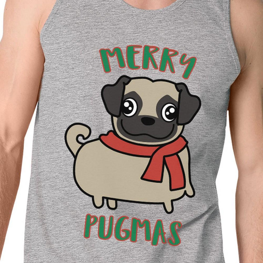 Merry Pugmas Pug Mens Grey Tank Top