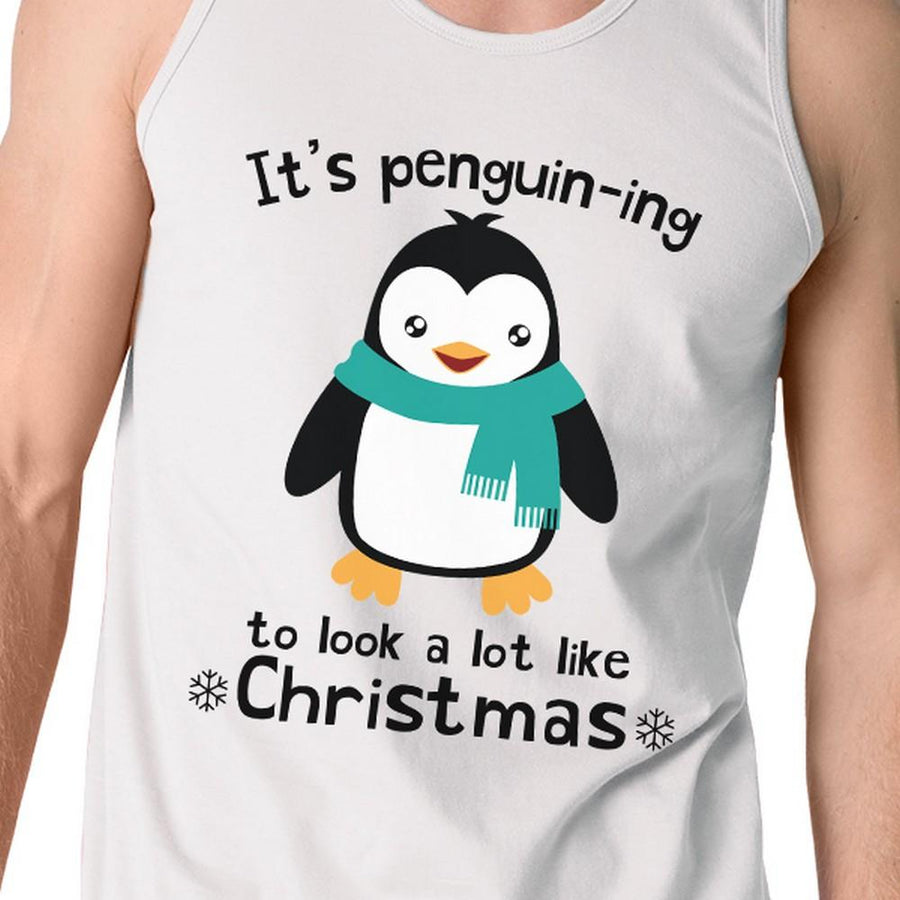 It's Penguin-Ing To Look A Lot Like Christmas Mens White Tank Top