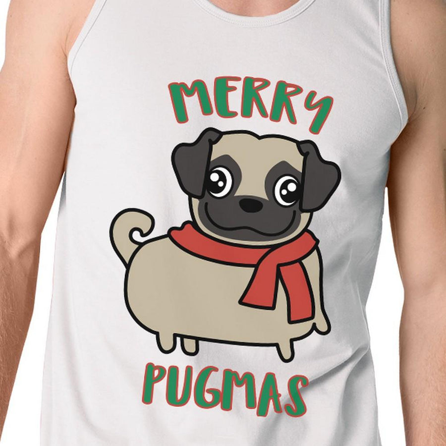 Merry Pugmas Pug Mens White Tank Top